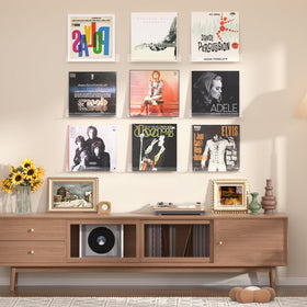 upsimples floating album display keeps record covers accessible and stylish on the wall