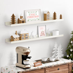 Upsimples edge-detail of white floating shelf, showcasing refined craftsmanship.