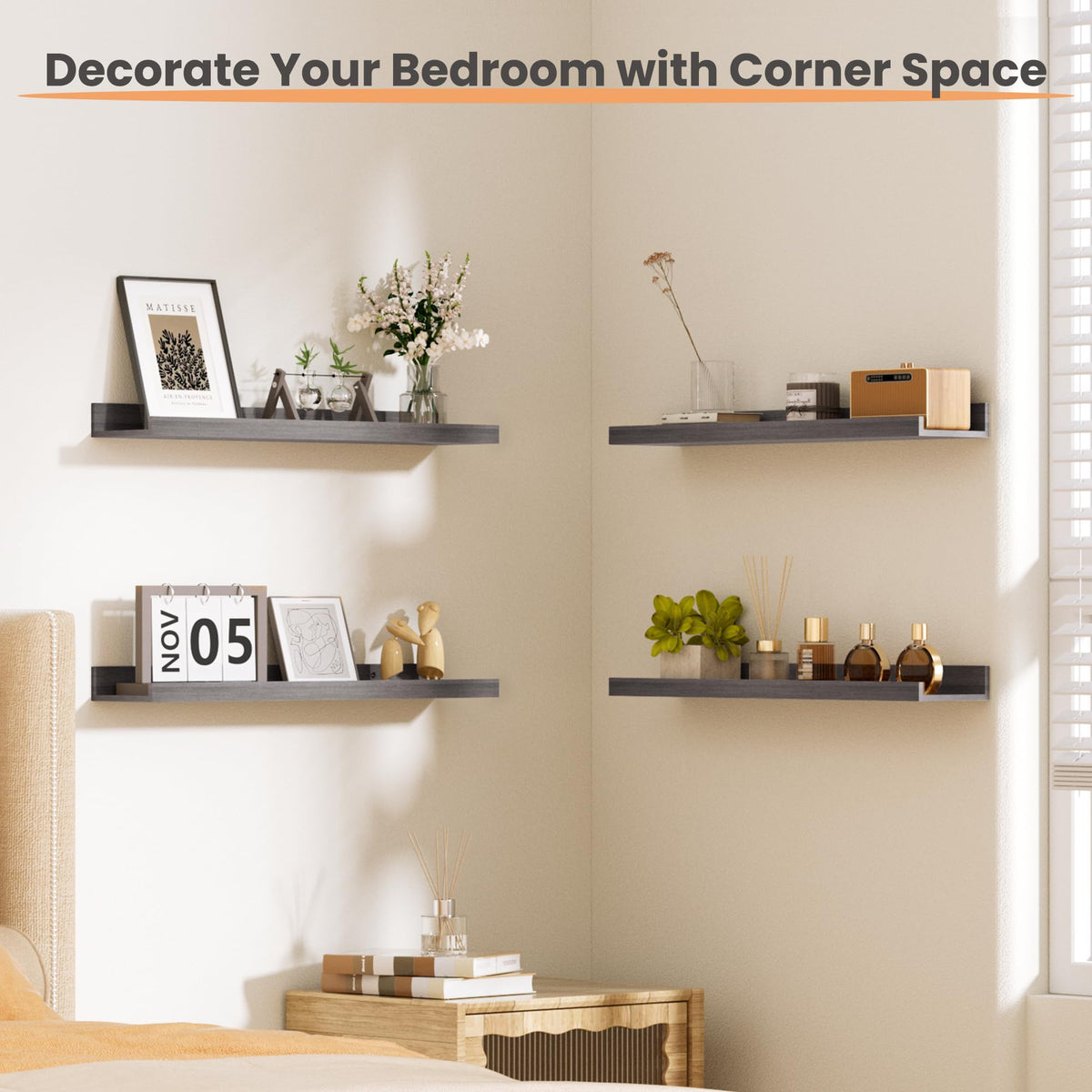 Upsimples floating shelves finely-crafted-edges keep items securely in place