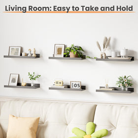 Upsimples floating shelves organizing spices and small items in the kitchen.