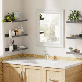 Upsimples six-pack forming a long 31-inch shelf for wall display.