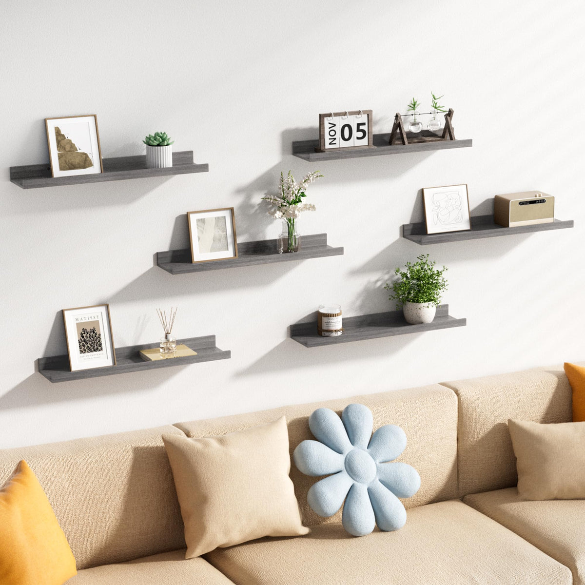 Upsimples floating shelves set-of-six enables versatile placement across rooms
