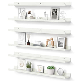 Upsimples 6-pack white floating shelves on wall, space-saving display for organized storage.
