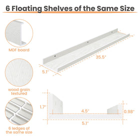 Upsimples 71-inch assembled shelf, continuous display across wall in white.