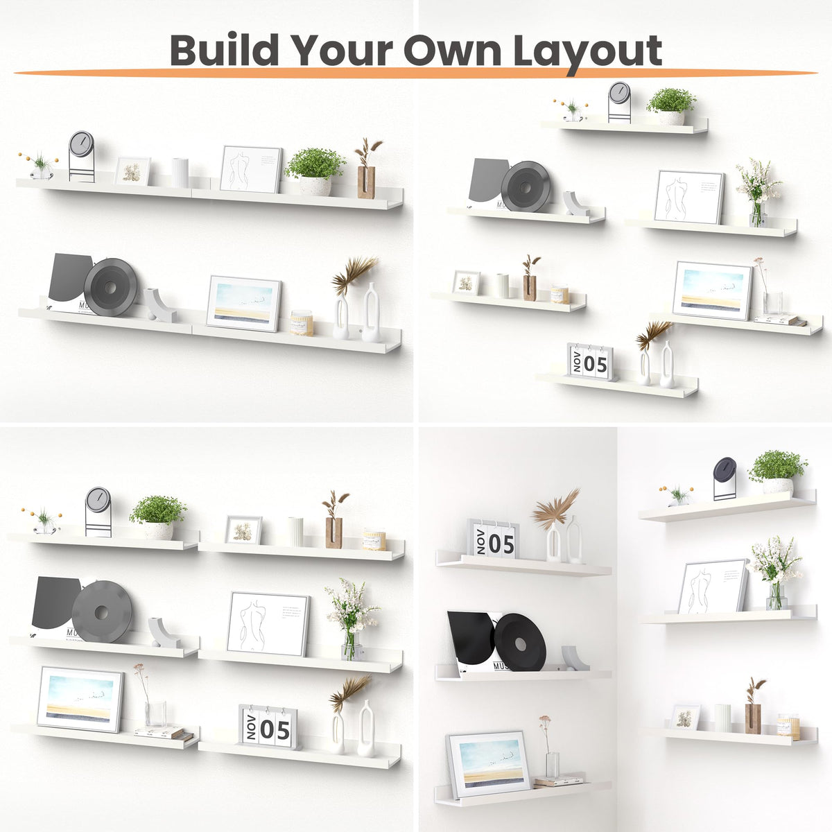 Upsimples floating shelves living room display white enhances decor appeal.