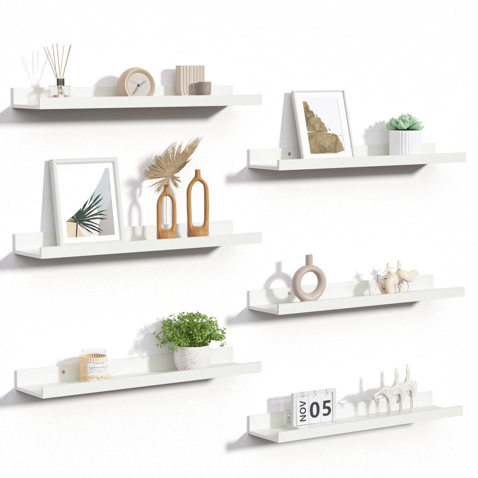 Upsimples floating shelves wall set6 white for quick, stylish storage and display.