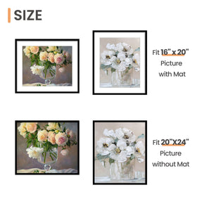 Upsimples frame back with spring mounting for horizontal or vertical hanging.