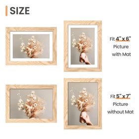 Upsimples frame fits 4x6 with mat or 5x7 without mat for flexible layouts.