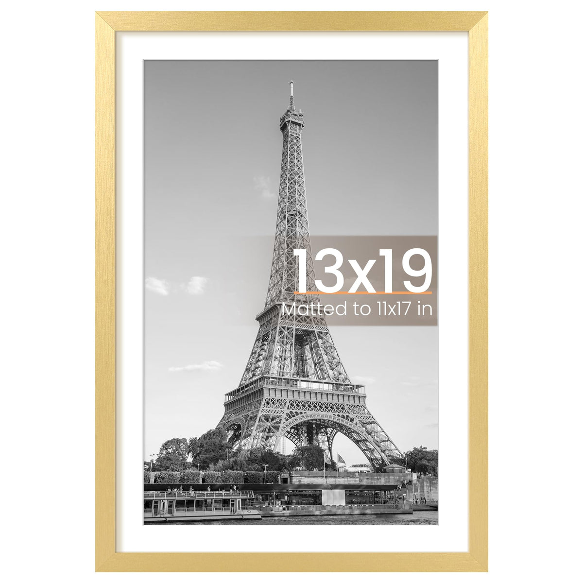 upsimples gold 13x19 frame with mat front view, ideal for posters.