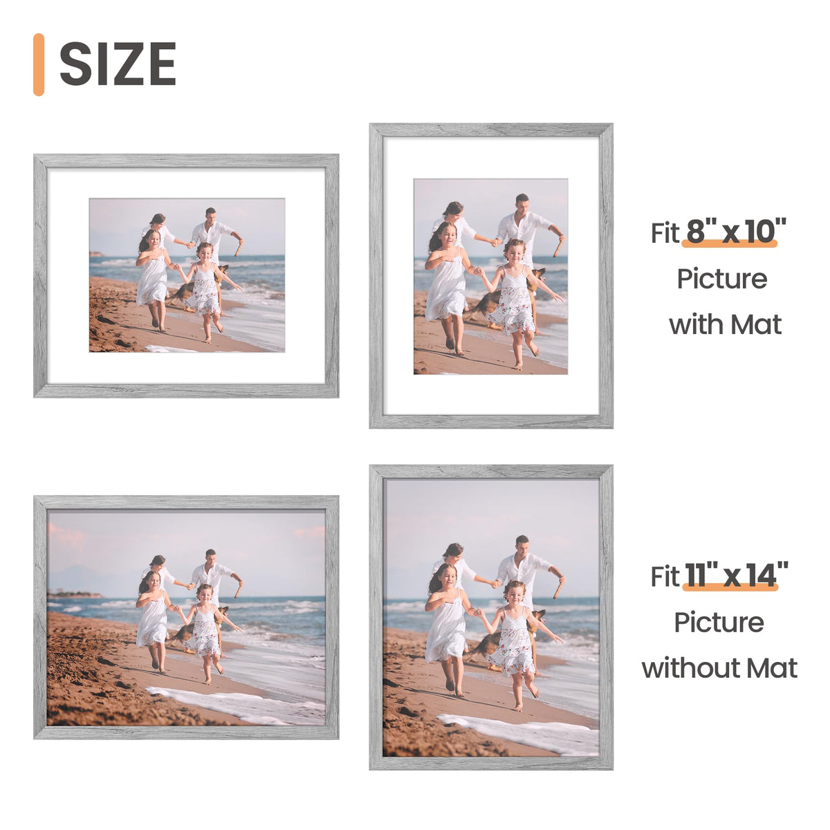 upsimples gray frames with safe HD plastic cover protecting photos