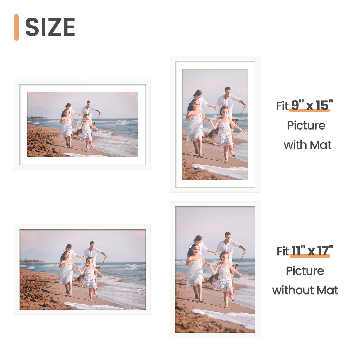 upsimples HD plastic cover protects photos with clear viewing in white frames.