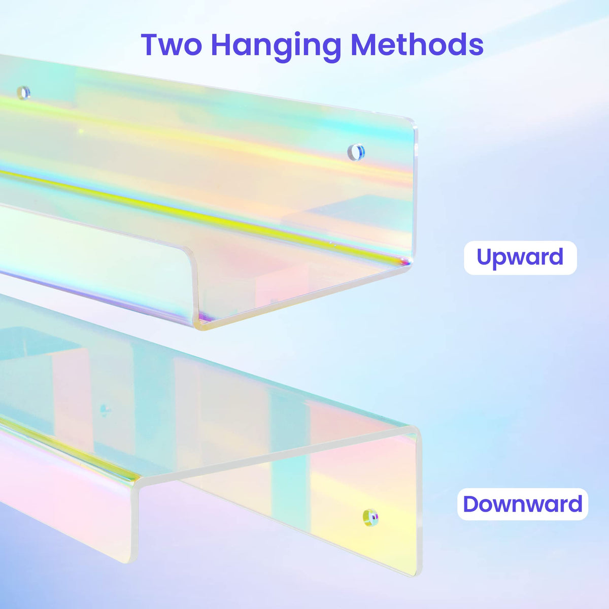 Upsimples iridescent shelf in living room decor adding magical color shifts