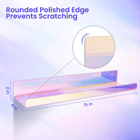 Upsimples iridescent shelf displaying nail polish collection with shimmering edges