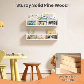 upsimples natural pine wood shelf offers warm, durable wall storage for kids' books.