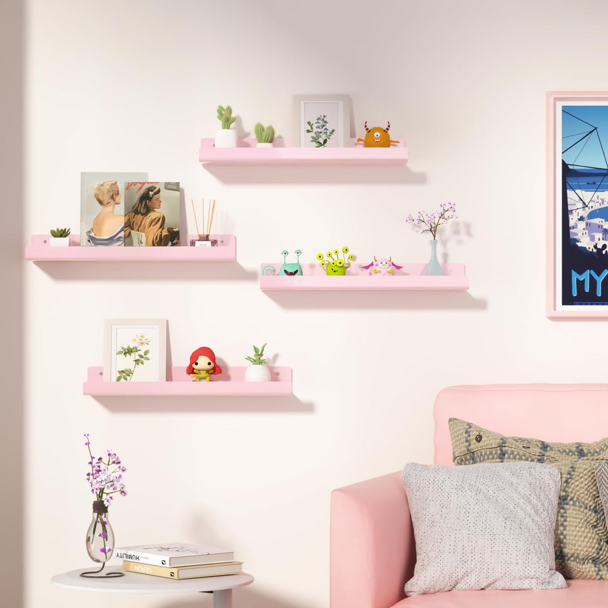 upsimples pink acrylic floating shelf front lip prevents items from falling