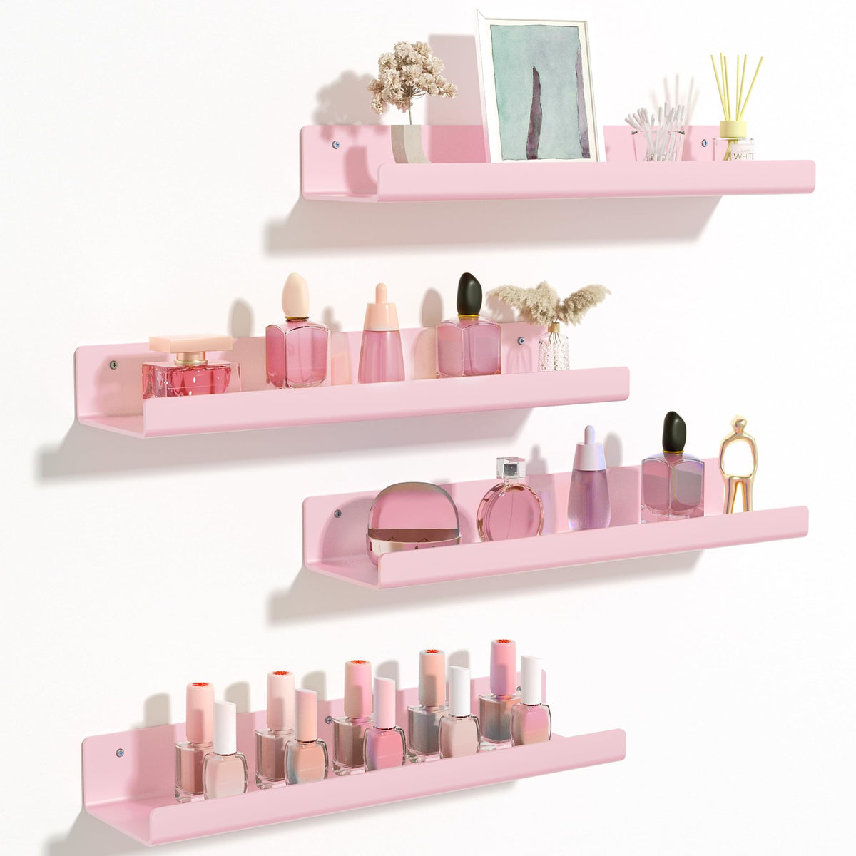 upsimples pink acrylic floating shelves 15-inch four-pack for stylish space-saving display