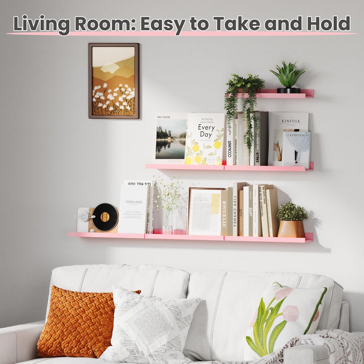 Upsimples pink shelves plant display for greenery and decor items