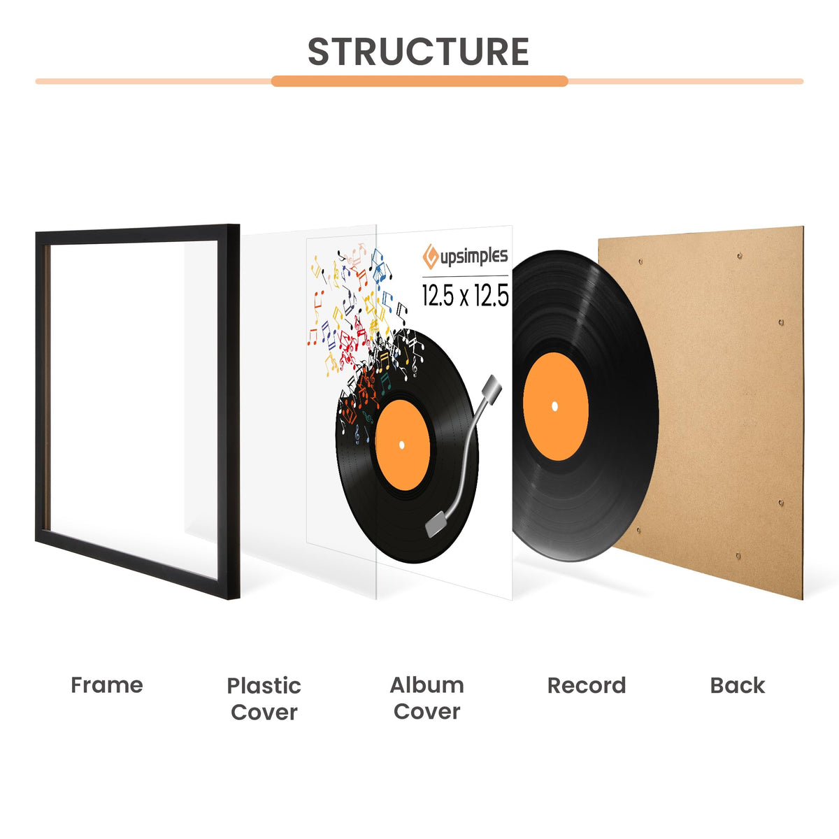 upsimples plexiglass closeup, non-reflective surface protects album art from dust.