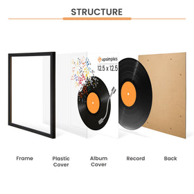 upsimples plexiglass closeup, non-reflective surface protects album art from dust.