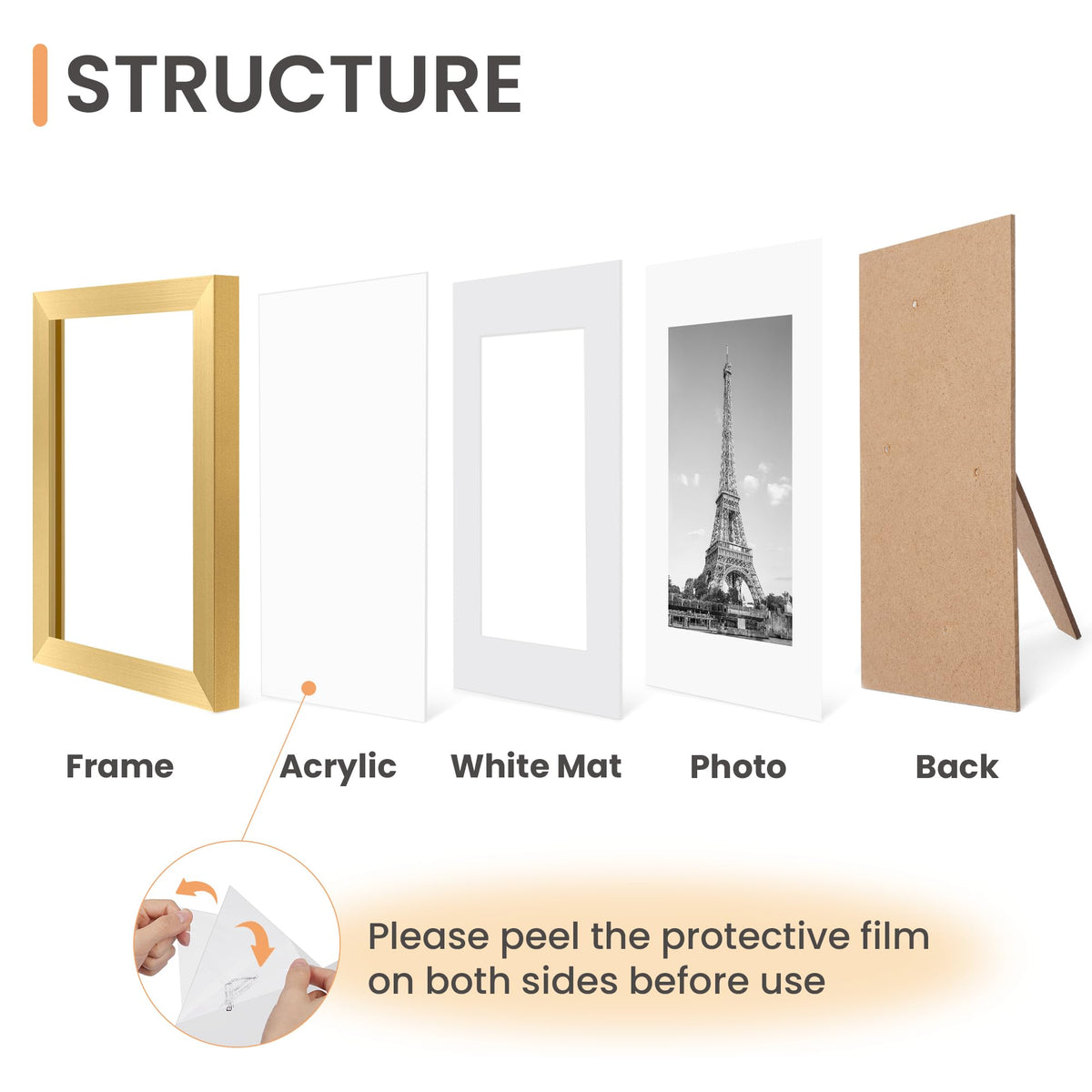 Upsimples frame uses spring action for quick, secure photo changes.