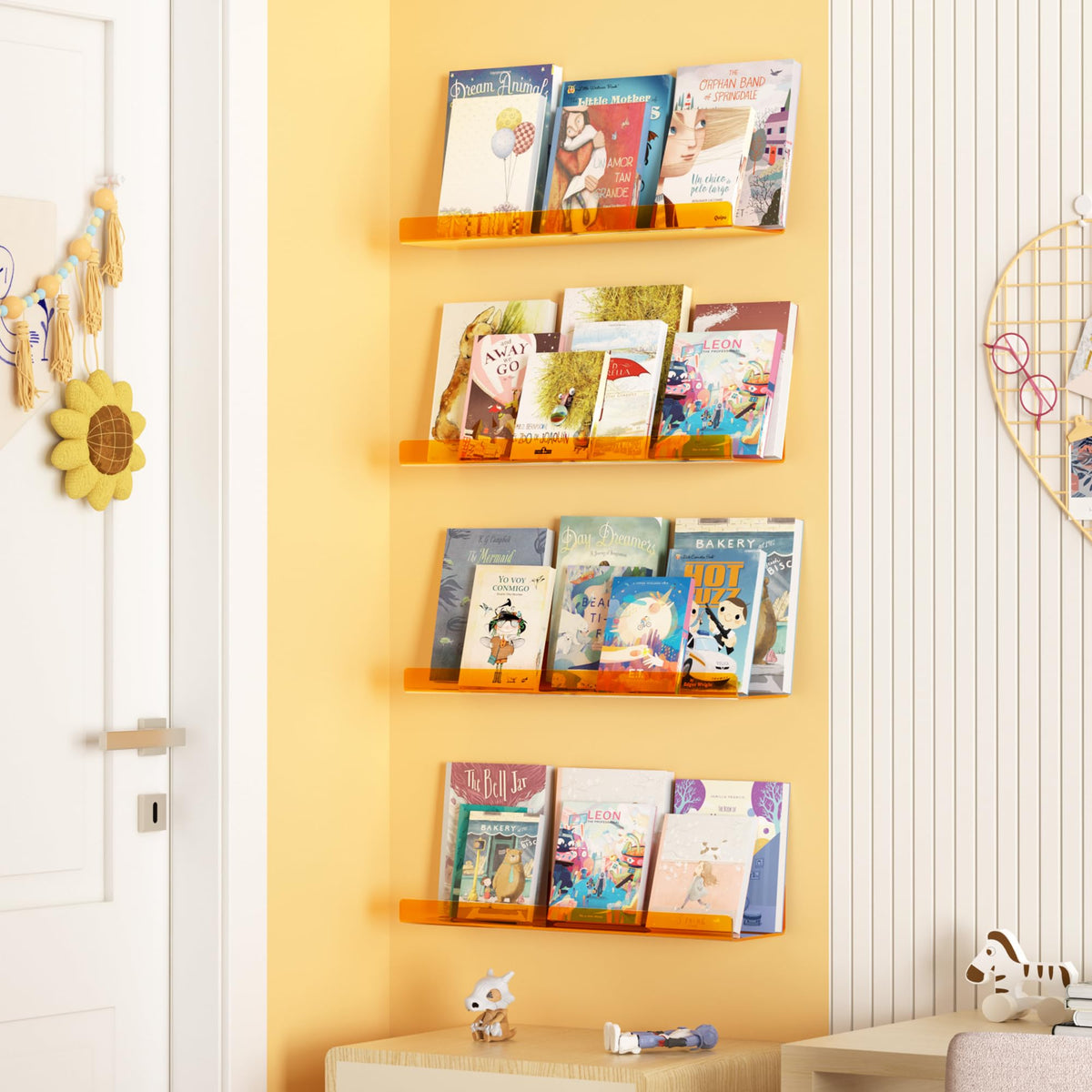 upsimples sturdy acrylic floating shelf supports up to 8.8 pounds.