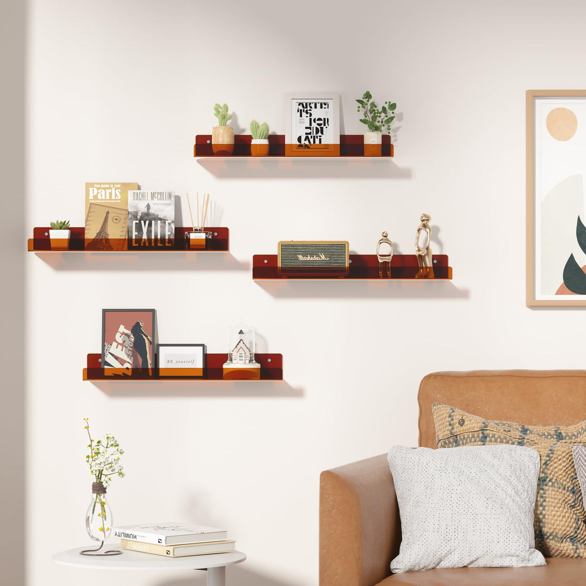 upsimples clear brown shelves install easily with pre-drilled holes