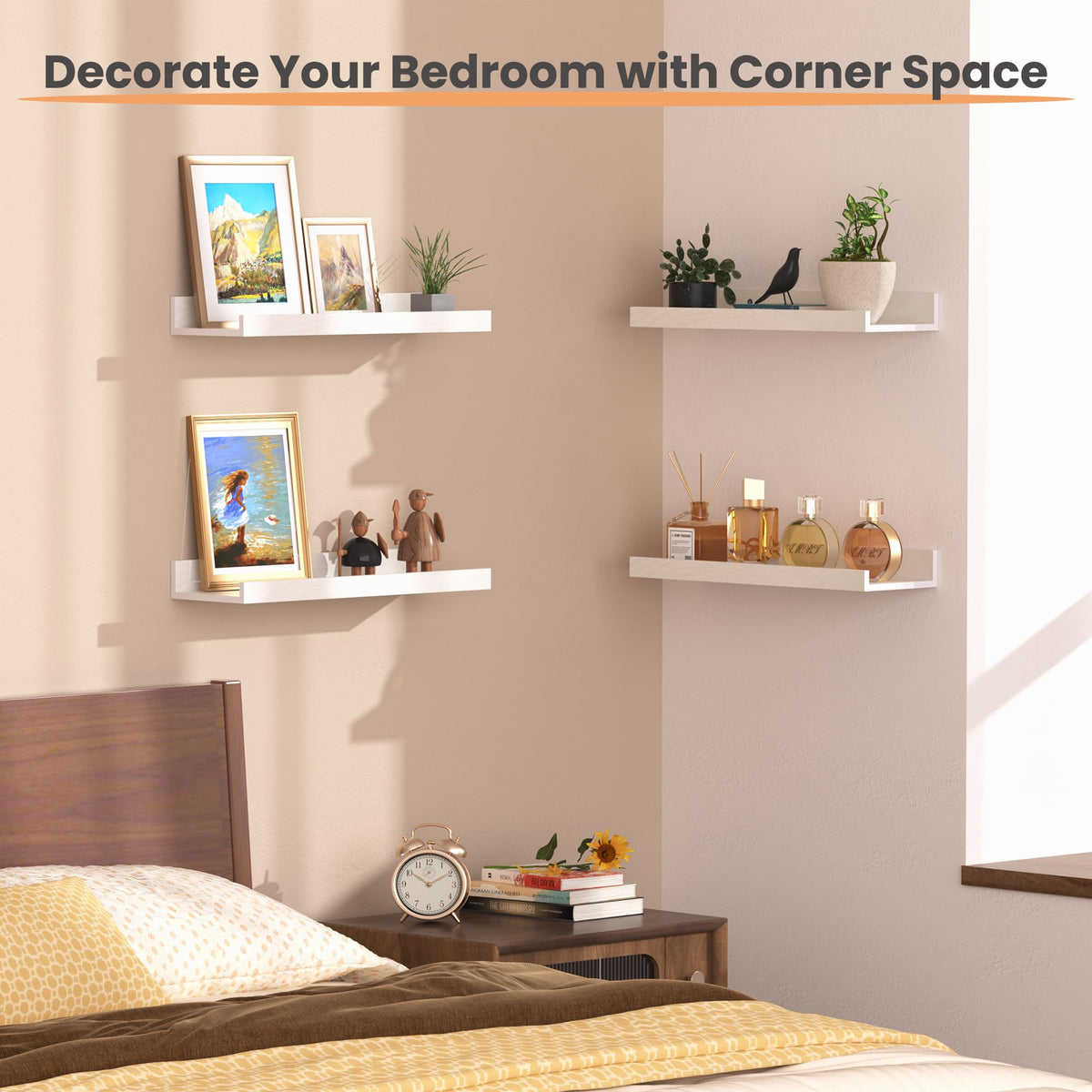 Upsimples wall-mounted display shelves in bathroom for organized storage