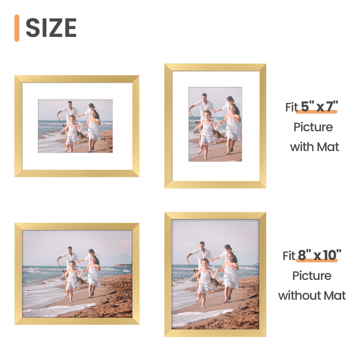 Upsimples gold frames offer versatile display on wall or tabletop.