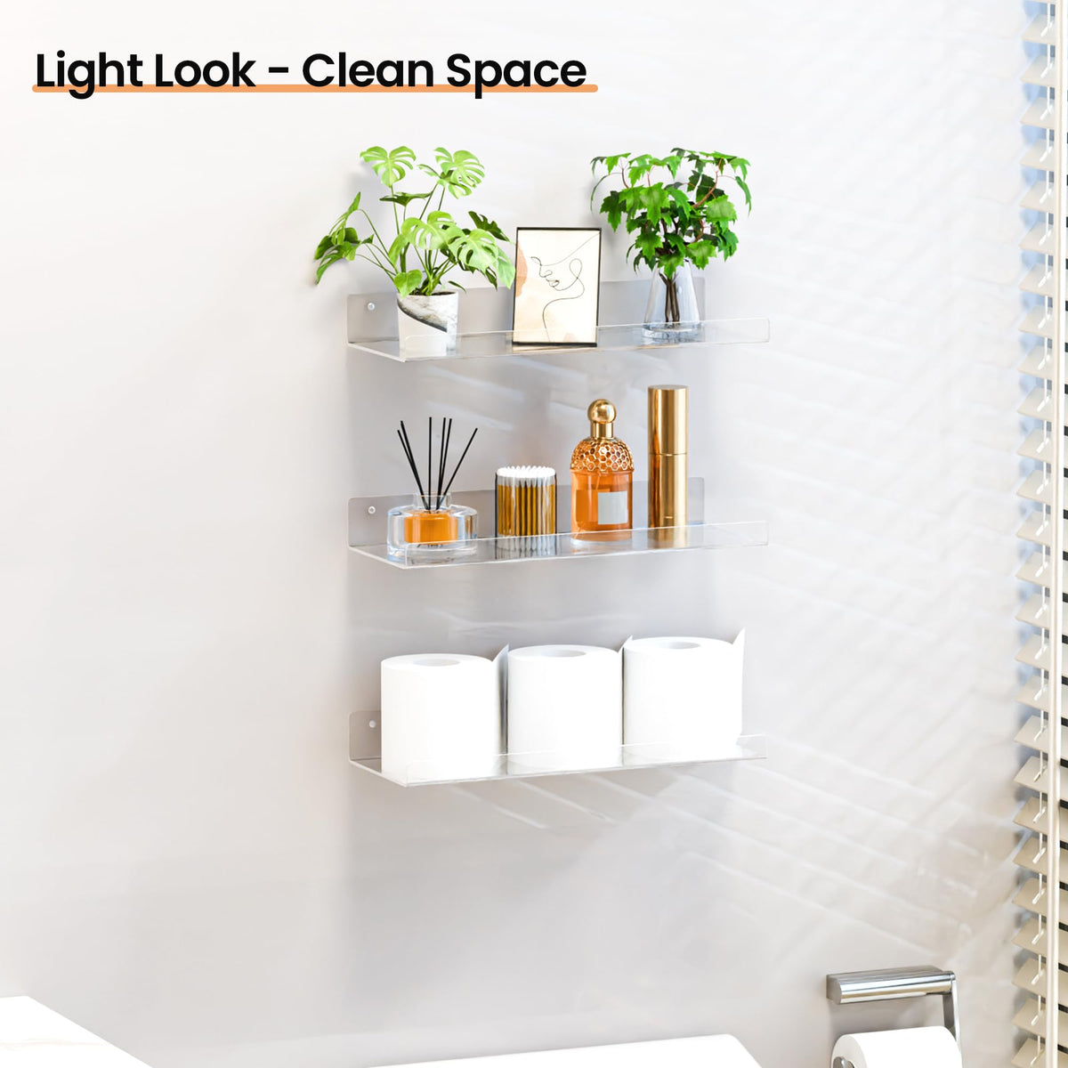upsimples clear acrylic shelves, sturdy up to 8 lbs for bathroom essentials.