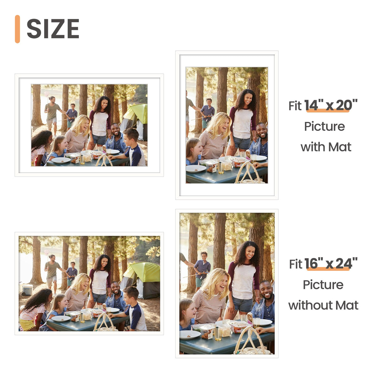 upsimples white frame supports vertical or horizontal hanging.