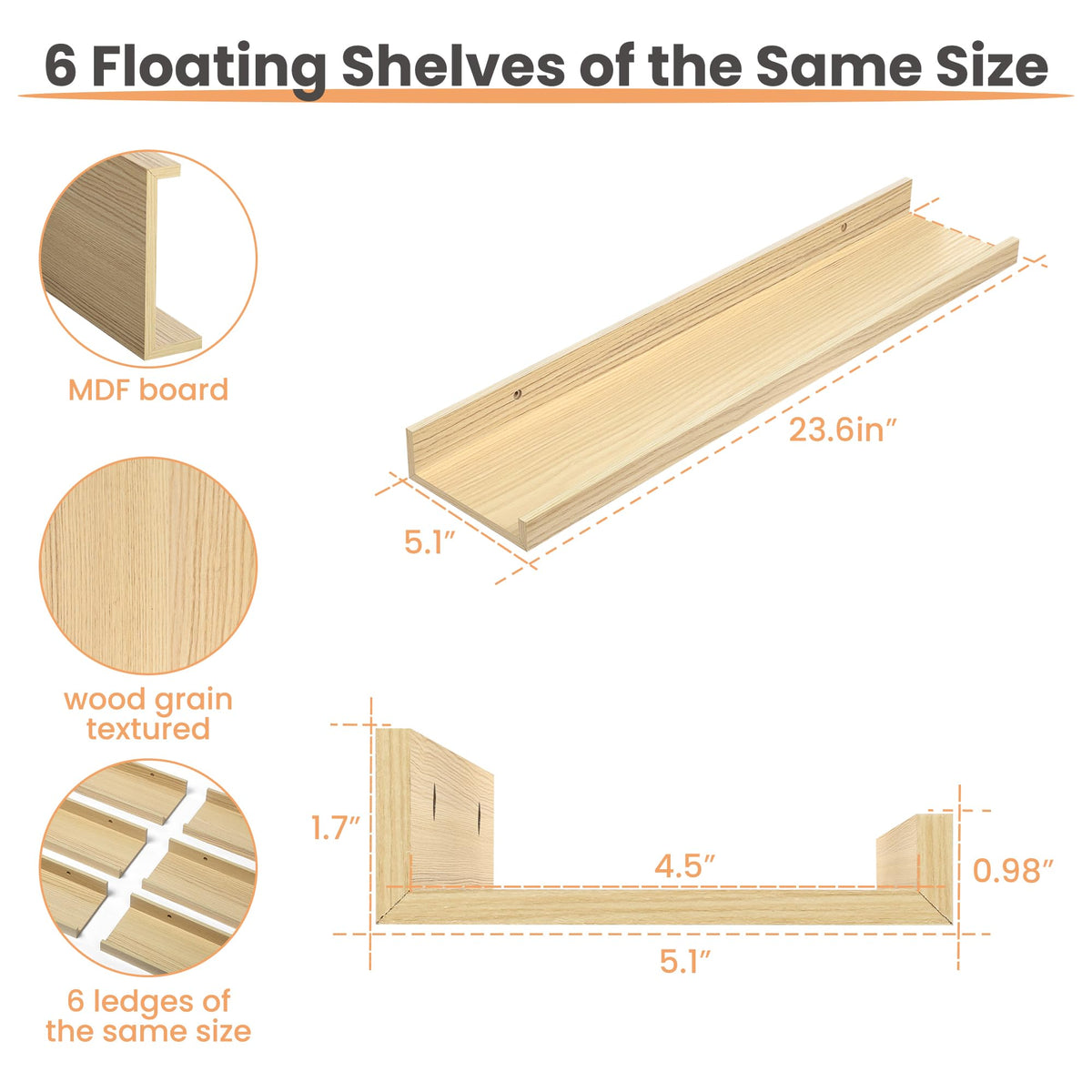 Upsimples wood wall shelves with polished edges for secure organizing