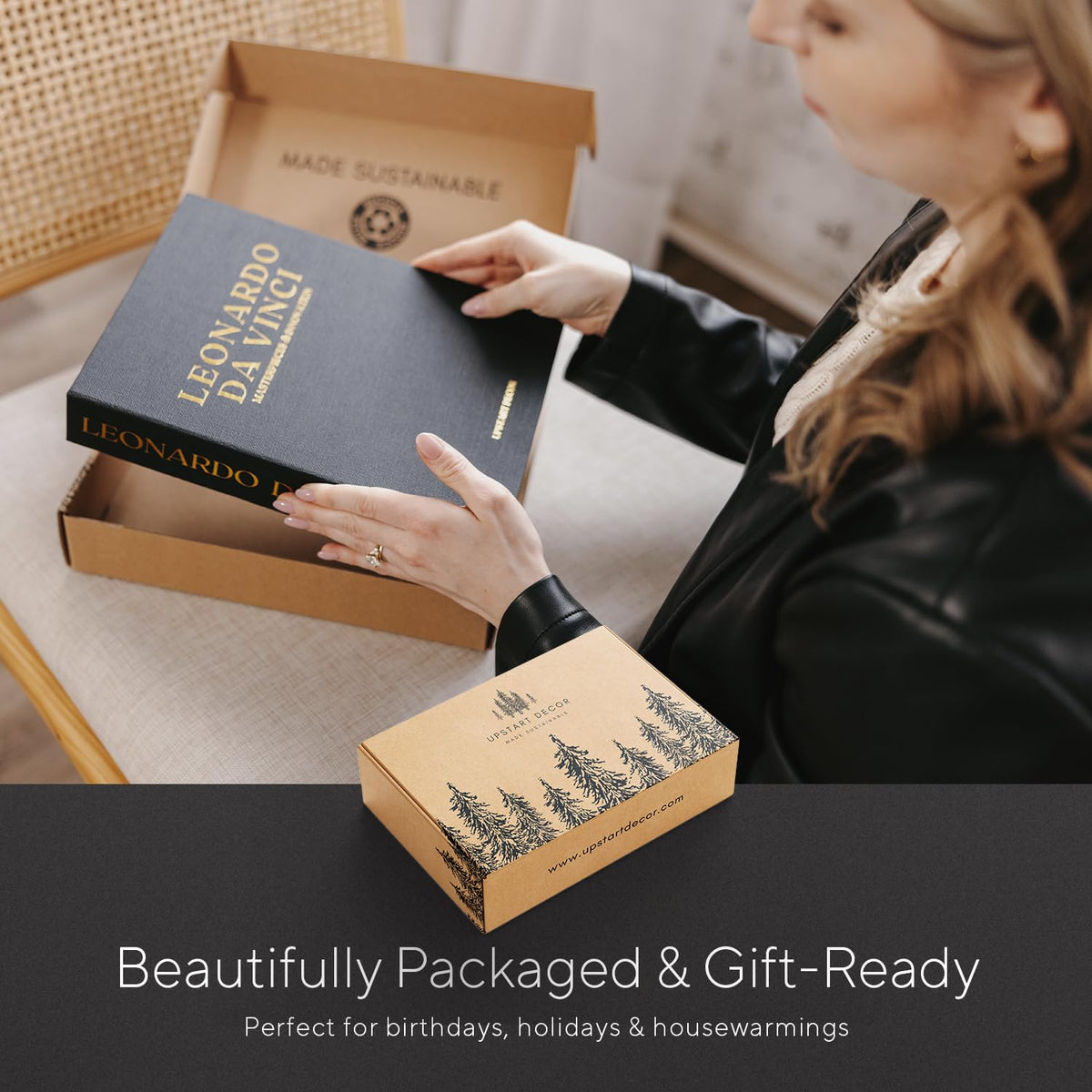 Upstart Decor Elegant Linen 3-book set fully assembled surface ready for display.