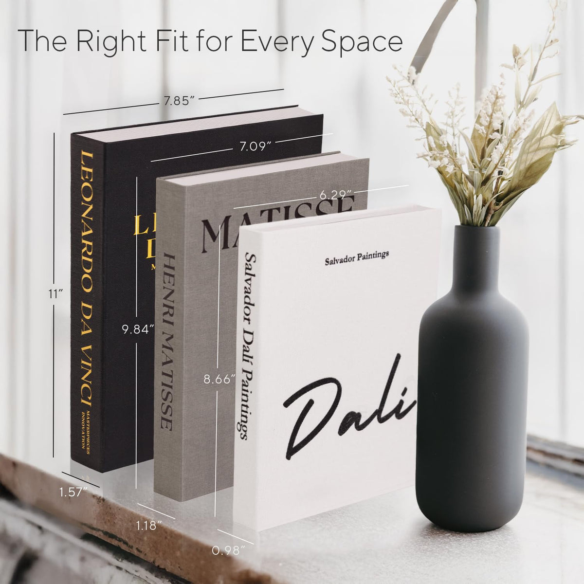 Upstart Decor Elegant Linen 3-book set side view highlights textured finishes for depth.