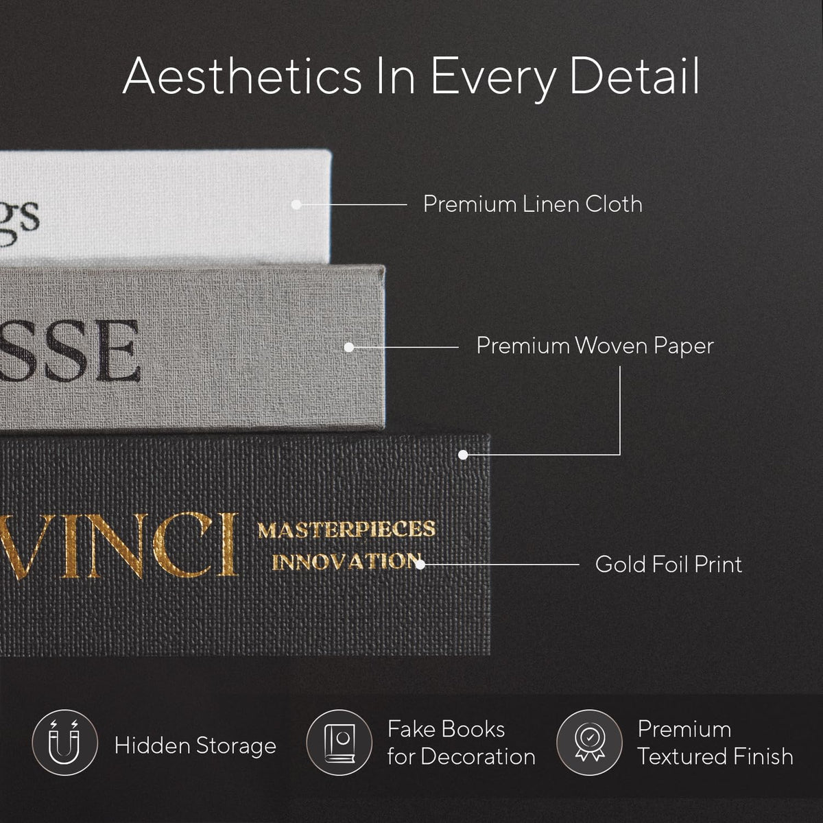 Upstart Decor Elegant Linen 3-book set textured-woven finish adds tactile sophistication.