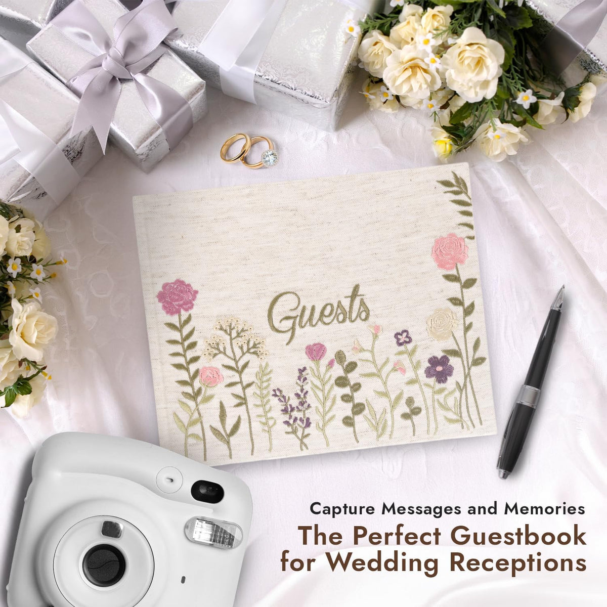 Upstart Decor pink floral embroidery detail on premium linen cover.