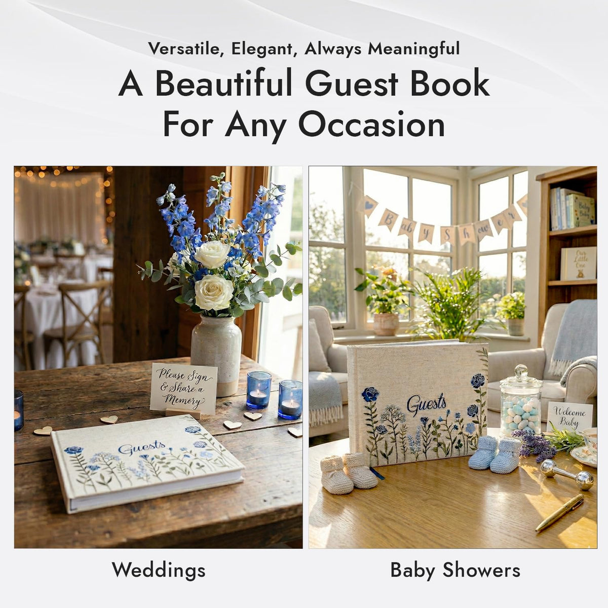 Upstart Decor ribbon bookmark inside the guest book for easy navigation.