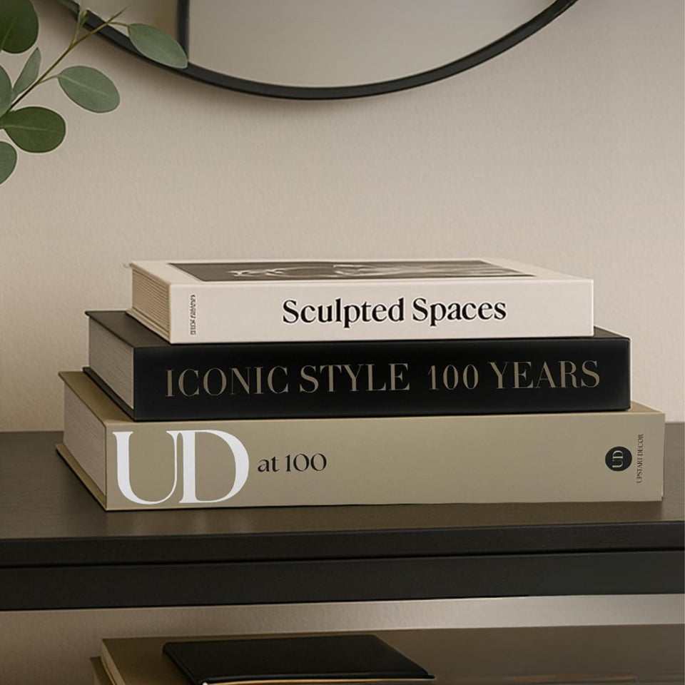 Upstart Decor aesthetic decorative books set of three on display for chic shelf styling