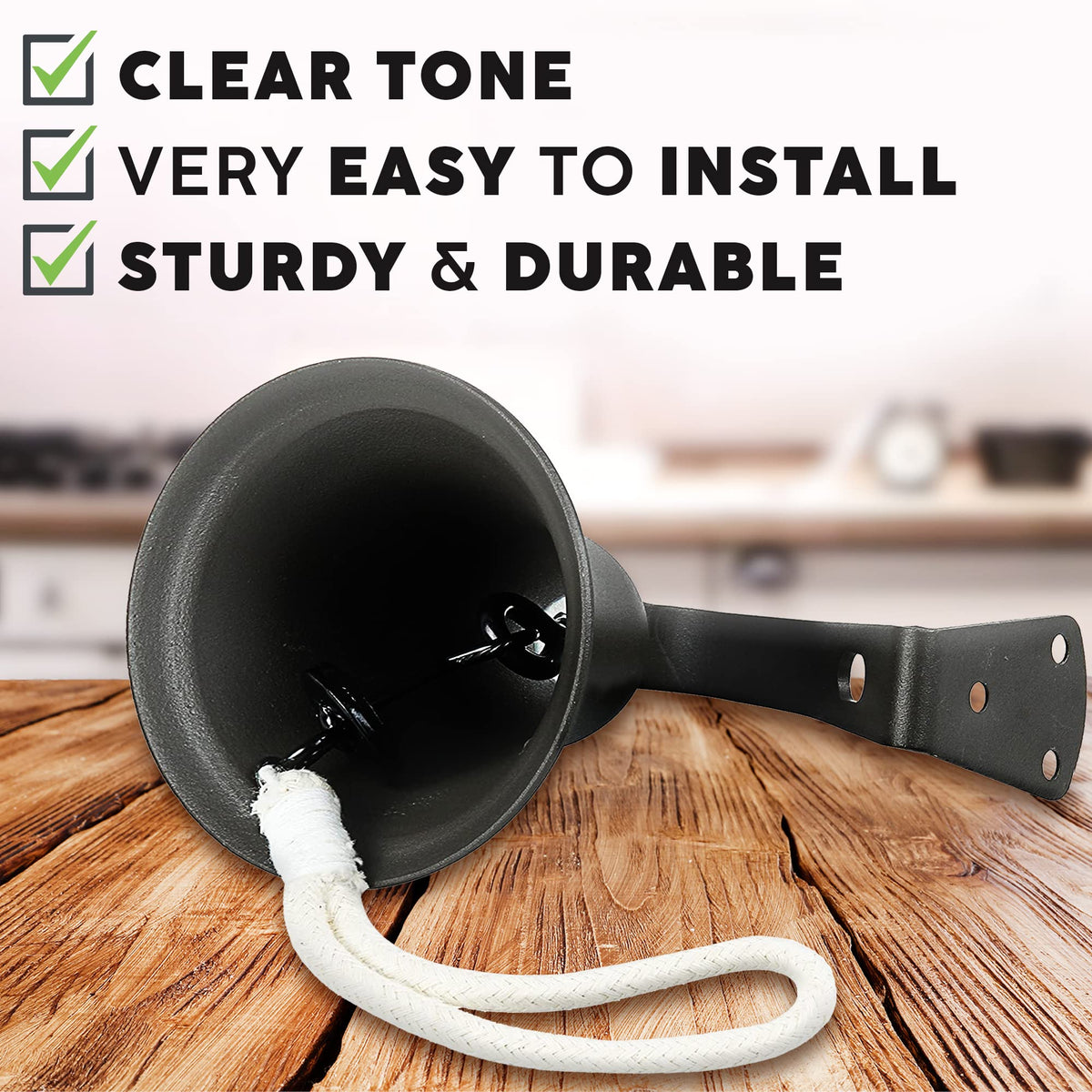 Upstreet dinner bell hanging setup in cast iron suitable for classrooms and kitchens.