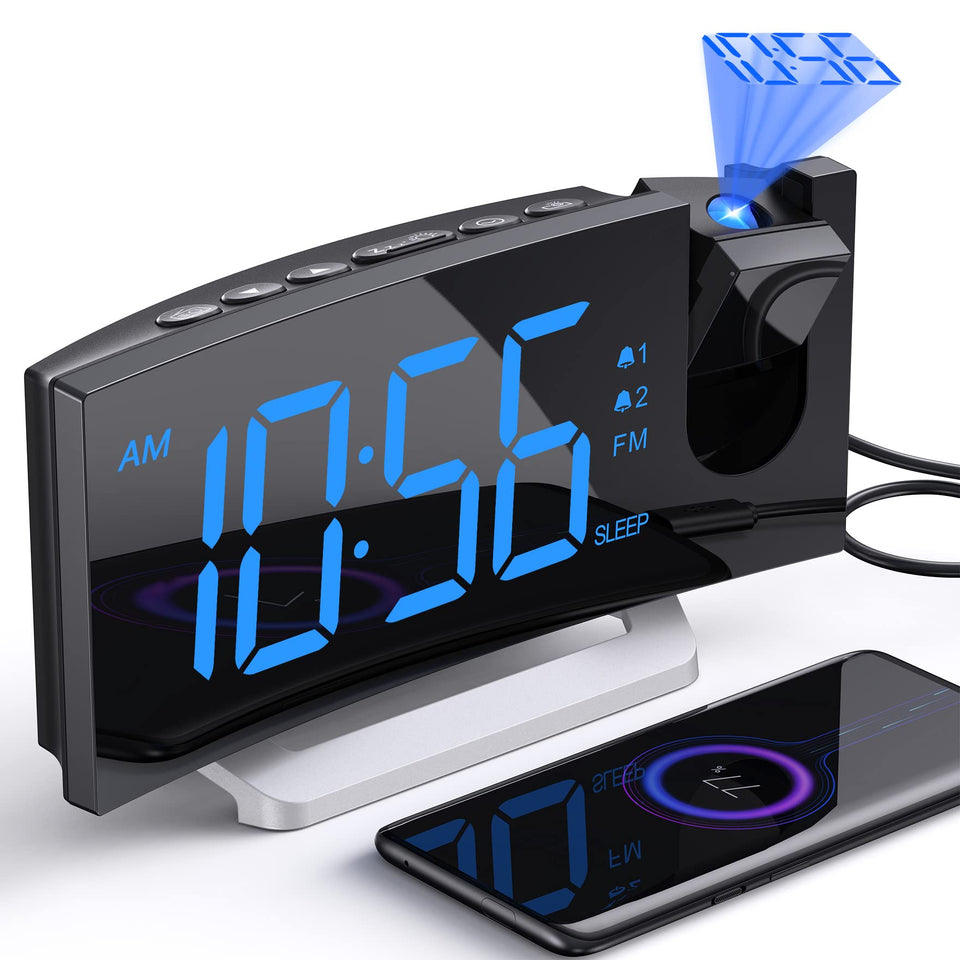 Uptimus projection alarm clock front view with large digits for easy bedside readability