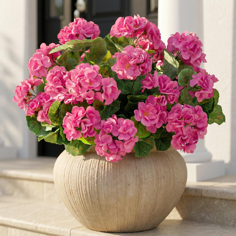 Uqueeten 4Pcs outdoor flowers in rose red, lifelike blooms for vibrant porch displays.