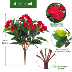 Uqueeten artificial impatiens red bouquet close-up highlights realistic petals.