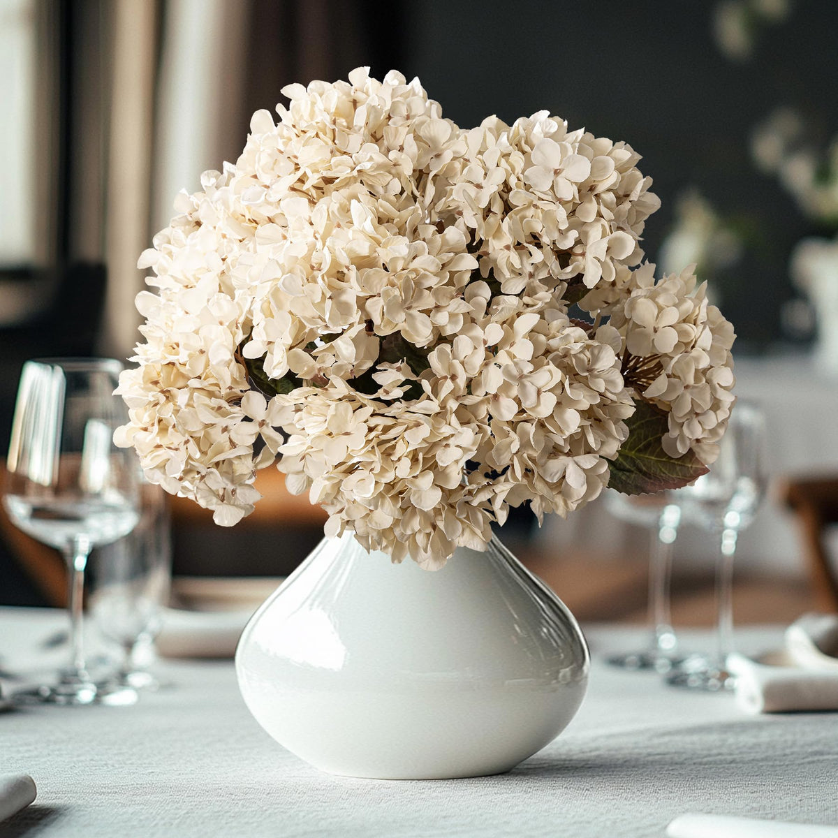 Uqueeten hydrangea heads white 8-piece set for stylish table centerpieces.