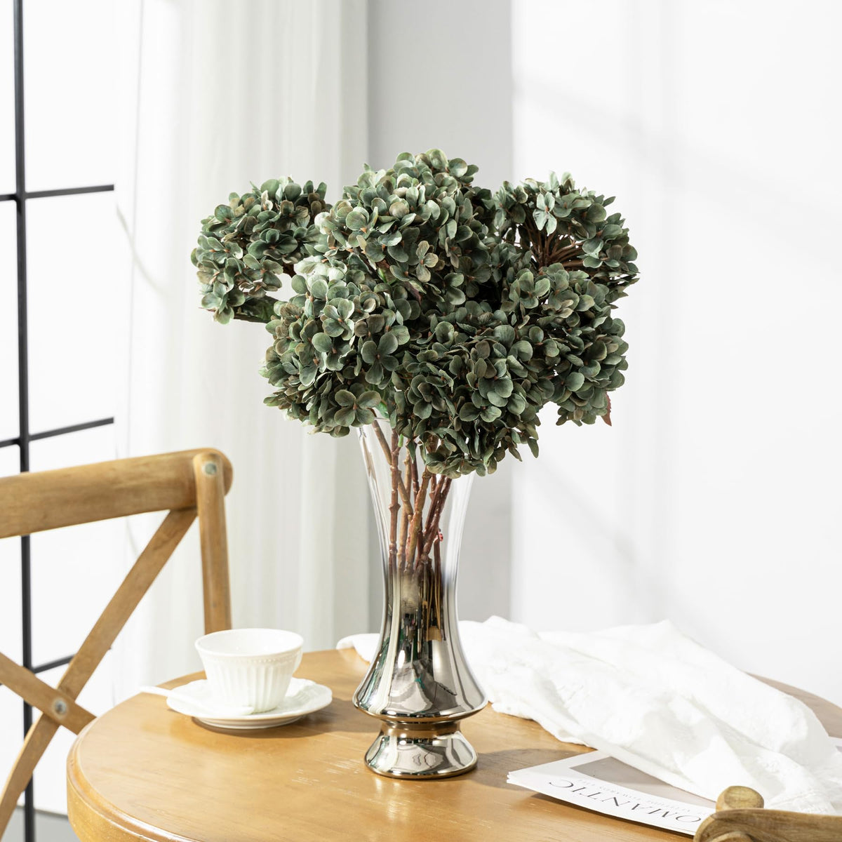Close-up of Uqueeten hydrangea petals shows lifelike texture and antique hues.