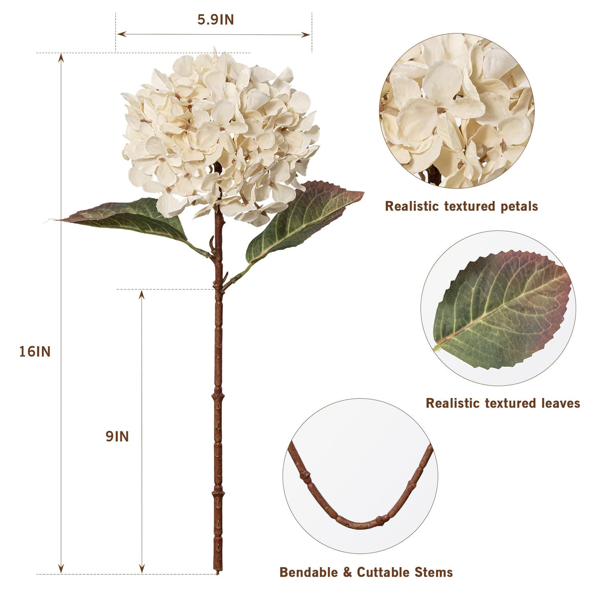 Uqueeten hydrangea petals and leaves white detail enhance faux florals.