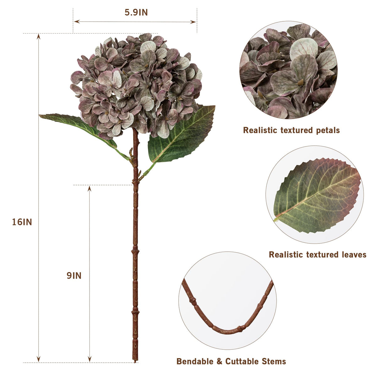 Uqueeten hydrangea stem with wire core for easy shaping