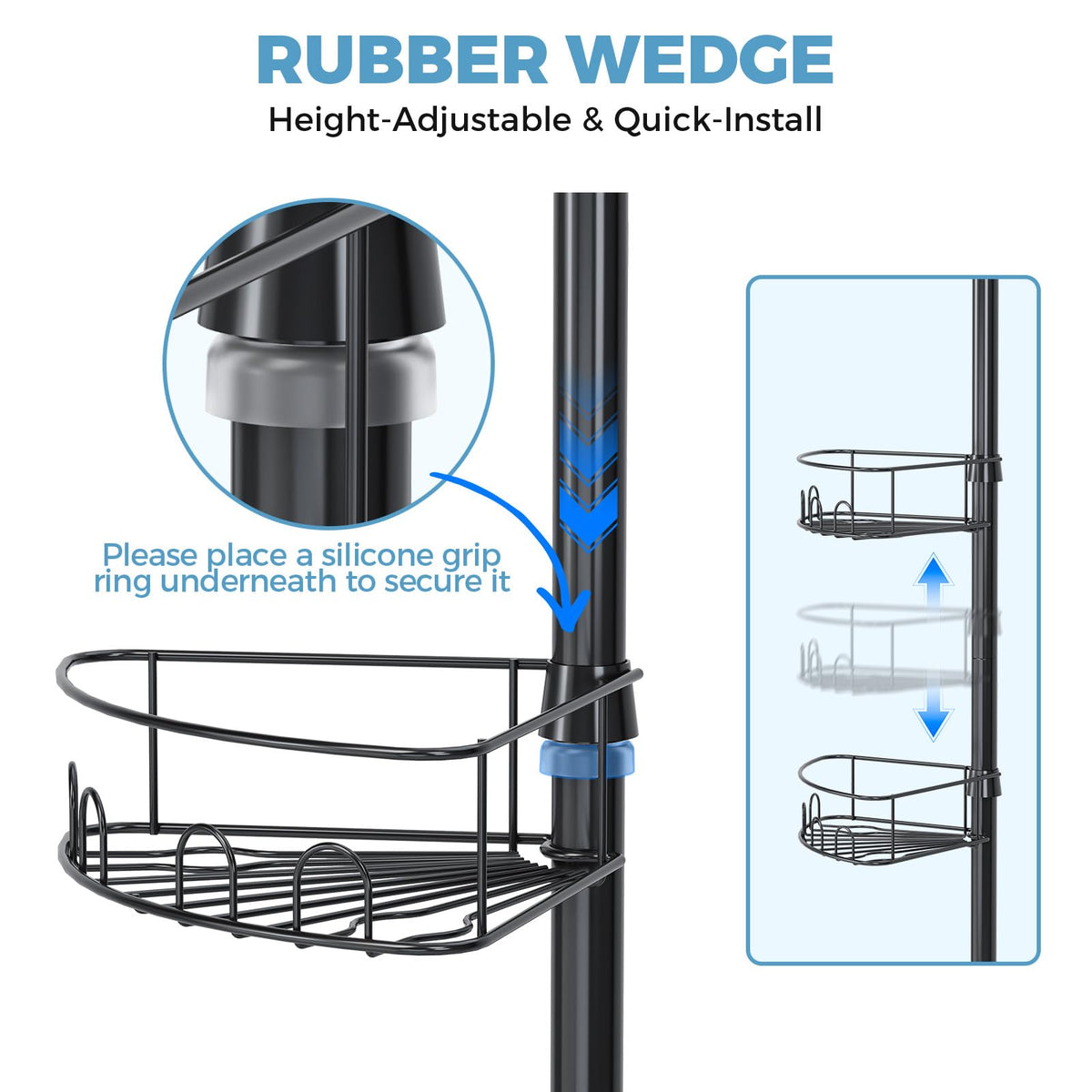 Urackify caddy features eight hooks and two towel bars for full organization.