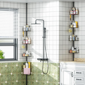 Urackify corner rack helps save space in small baths.