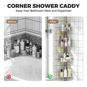 Urackify shower caddy height adjusts from 63.7 to 119 inches.