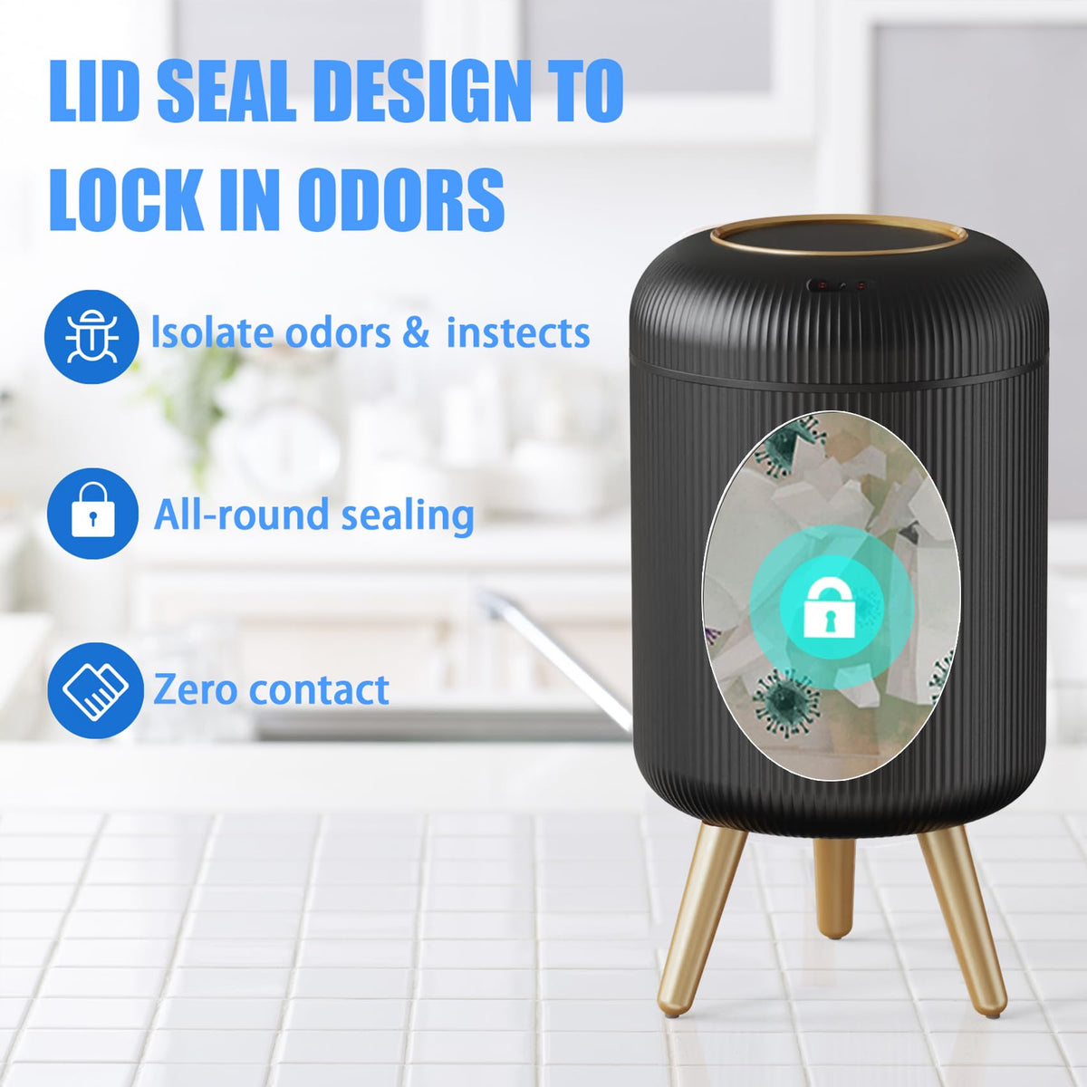 URALFA black plastic trash can blends with decor