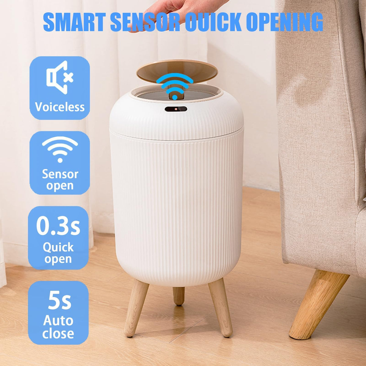 URALFA motion sensor trash can closes silently for minimal disruption